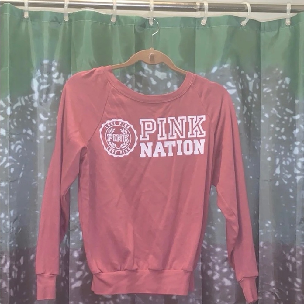 XS pink crew neck off the shoulder